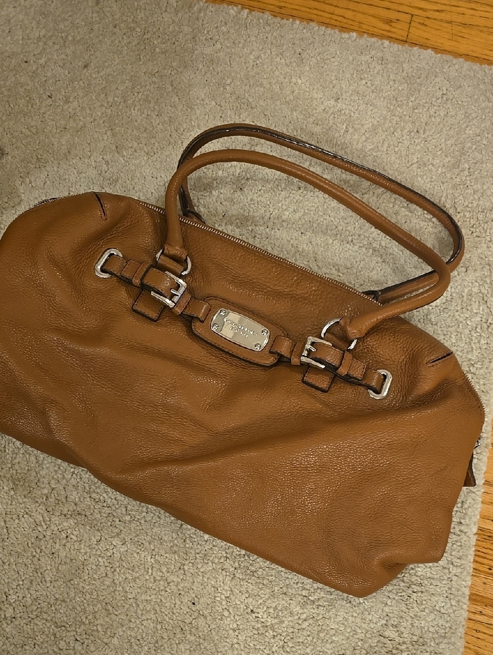 Michael Kors Cognac Pebbled Leather Tote with Silver Hardware